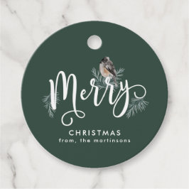 Forest Green Kerstmis met Cozy Bird Holiday Bedankjes Labels