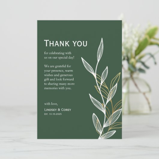 Forest Green Leaf Dank u kaart voor bruiloft (Staand voorkant)
