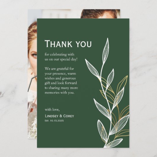 Forest Green Leaf Dank u kaart voor bruiloft (Voorkant / Achterkant)