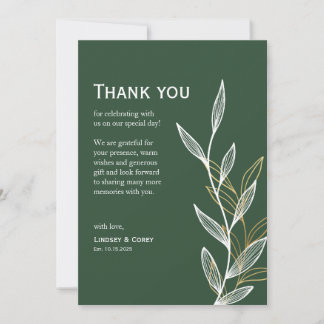 Forest Green Leaf Dank u kaart voor bruiloft