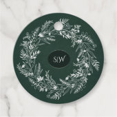 Forest Green Leafy Wreath Monogram Nature Bedankjes Labels (Voorkant)