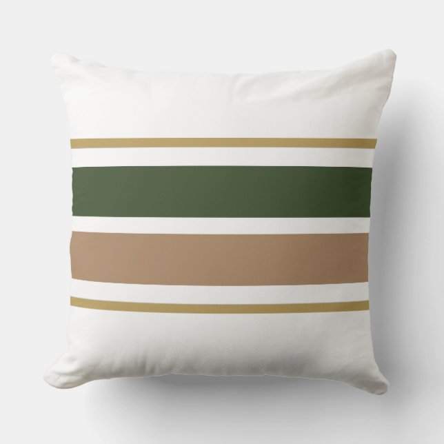 Forest Green Lichtbruin Witte Racing Stripes Buitenkussen (Voorkant)
