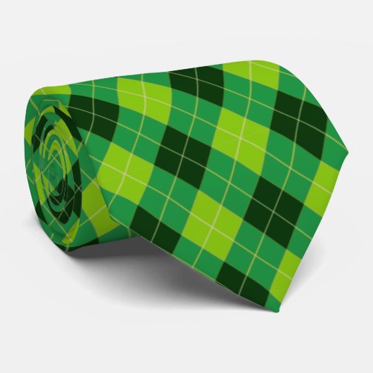 Forest Green, Lime Green en Black Argyle Stropdas (Opgerold)