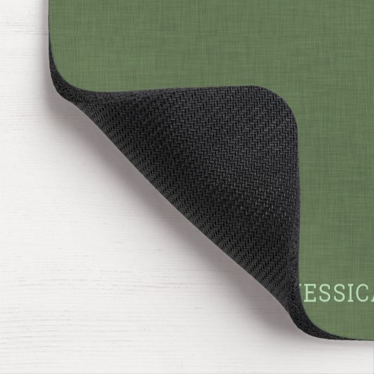 Forest-green linen personalizable typography muismat (Hoek)
