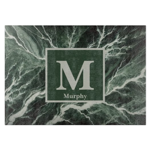 Forest Green Marble met witte aderen Monogram Snijplank (Voorkant)