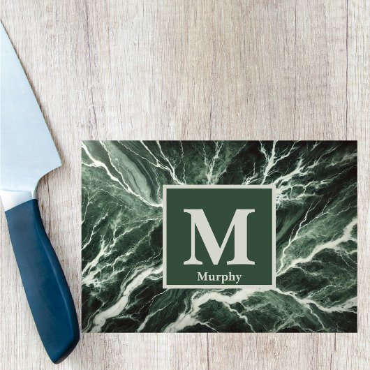 Forest Green Marble met witte aderen Monogram Snijplank