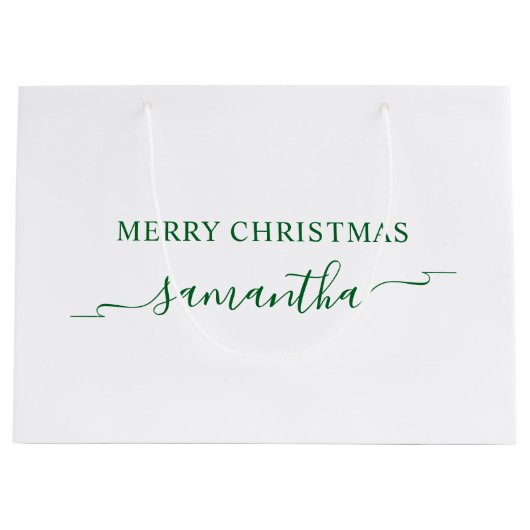 Forest Green Merry Christmas Ribbon Swash Naam Groot Cadeauzakje (Voorkant)