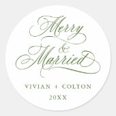 Forest Green Merry & Getrouwd Nieuwhuwelijken Kers Ronde Sticker (Voorkant)