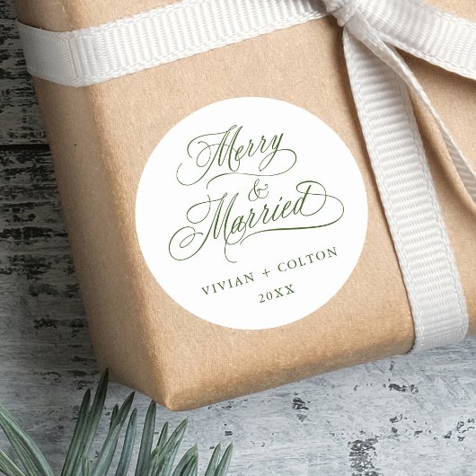 Forest Green Merry & Getrouwd Nieuwhuwelijken Kers Ronde Sticker