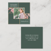 Forest Green met Blush Leaves Grid met Foto Vierkante Visitekaartje (Voorkant / Achterkant)