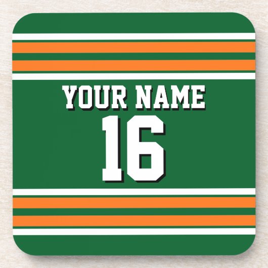 Forest Green met Oranje White Stripes Team Jersey Onderzetter (Voorkant)