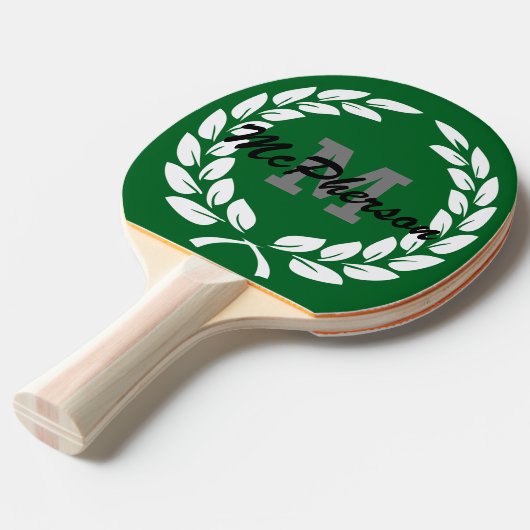 Forest Green met Overwinningskrans en Monogram/Naa Tafeltennisbatje (Voorkant Gekanteld)