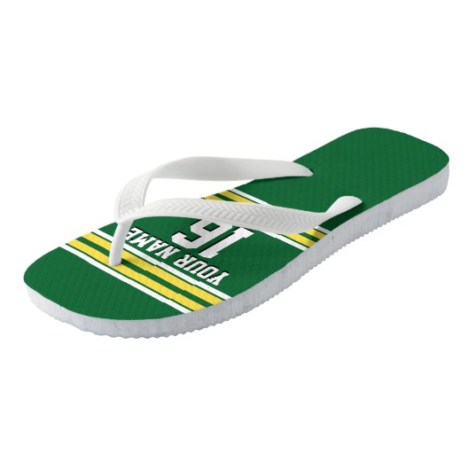 Forest Green met Yellow White Stripes Team Jersey Teenslippers (Schuin)