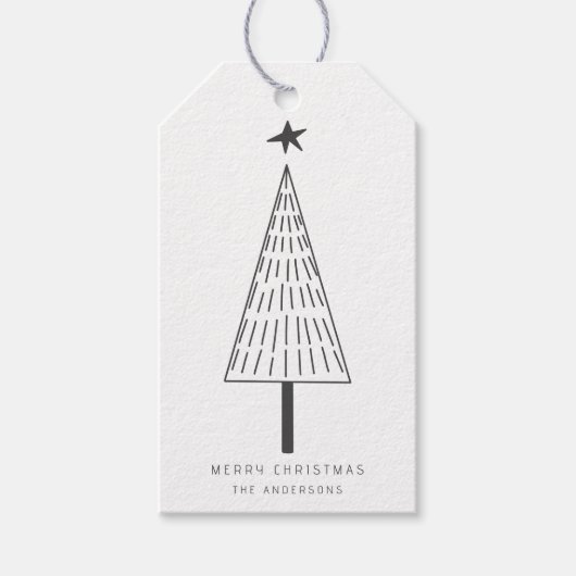 Forest Green Minimal Christmas Pine Tree Cadeaulabel (Voorkant)
