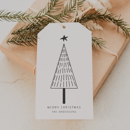 Forest Green Minimal Christmas Pine Tree Cadeaulabel