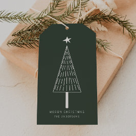 Forest Green Minimal Christmas Pine Tree Cadeaulabel