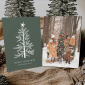 Forest Green Minimal Christmas Pine Tree Foto Feestdagenkaart