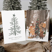 Forest Green Minimal Christmas Pine Tree Foto Feestdagenkaart