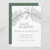 Forest Green Minimalist Botanical Save The Date (Voorkant / Achterkant)