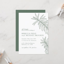 Forest Green Minimalist Botanical Wedding Kaart