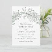 Forest Green Minimalist Botanical Wedding Kaart (Staand voorkant)