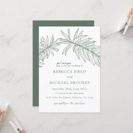 Forest Green Minimalist Botanical Wedding Kaart
