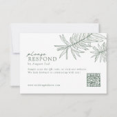 Forest Green Minimalist Botanische QR-code RSVP Kaartje (Voorkant)