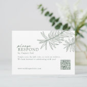 Forest Green Minimalist Botanische QR-code RSVP Kaartje (Staand voorkant)