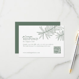 Forest Green Minimalist Botanische QR-code RSVP Kaartje