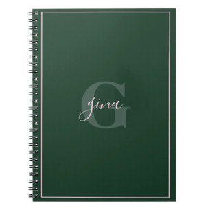 Forest Green Minimalist Chic Name and Initiaal Notitieboek