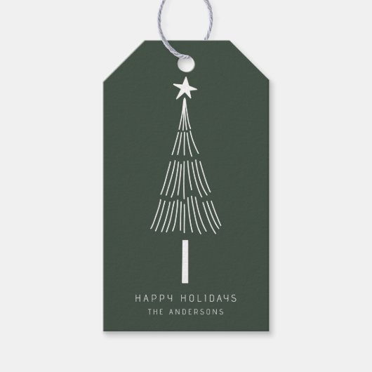 Forest Green Minimalist Kerstboom Cadeaulabel (Voorkant)