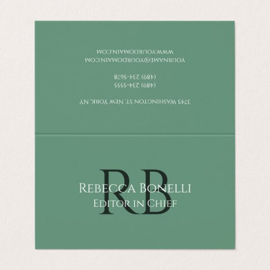 Forest Green Minimalist Monogram Hoofdredacteur Visitekaartje (Buitenkant ongevouwen)