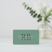 Forest Green Minimalist Monogram Hoofdredacteur Visitekaartje (Staand voorkant)