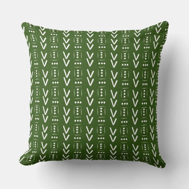 Forest Green Modern Arrow Mud Cloth Print Accent Kussen (Voorkant)