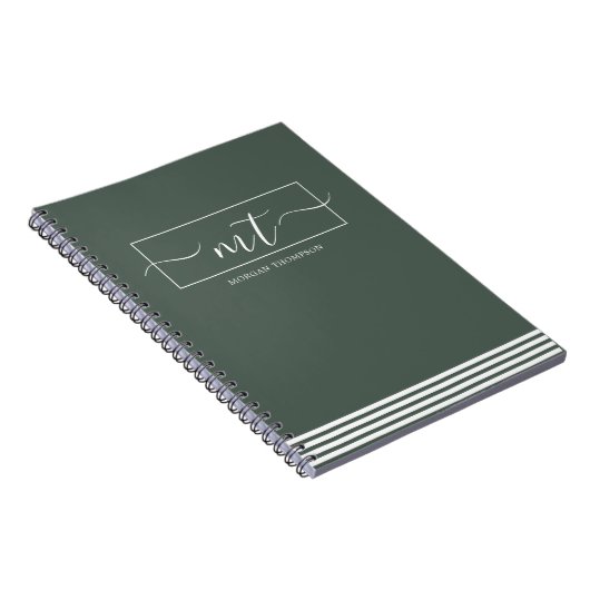 Forest Green Modern Pattern Script Name Notitieboek (Rechterzijde)