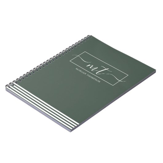 Forest Green Modern Pattern Script Name Notitieboek (Linkerzijde)