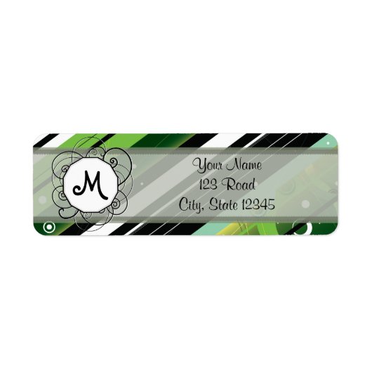 Forest Green Modern-Retro Stripes met monogram Etiket (Voorkant)