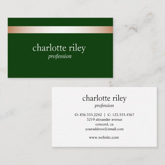Forest Green Modern Roos Gold Striped Stijlvol Visitekaartje (Voorkant / Achterkant)