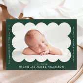 Forest Green Modern Scalloped Photo Lijst Birth Aankondiging