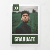 Forest Green Modern Textured Photo Afstuderen Drieluik Uitnodiging (Cover)