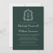 Forest Green Monogram Crest QR Code Wedding Kaart (Voorkant)