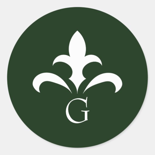 Forest Green Monogram Fleur de Lis Sticker (Voorkant)