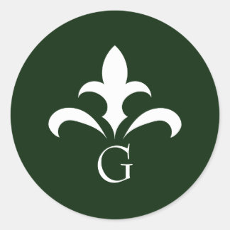 Forest Green Monogram Fleur de Lis Sticker