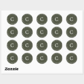 Forest Green Monogram Rond retour adreslabel Ronde Sticker (Vel)