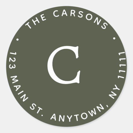 Forest Green Monogram Rond retour adreslabel Ronde Sticker (Voorkant)