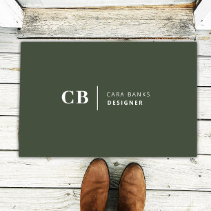 Forest Green Monogram Stylish Trendy Modern Deurmat