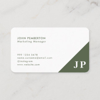Forest Green Monogram Stylish Trendy Modern Visitekaartje