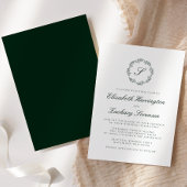 Forest Green Monogram Wreater Script Invitation Kaart