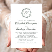 Forest Green Monogram Wreater Script Invitation Kaart