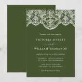Forest Green Moroccan Lace Mod Wedding Invitation Kaart (Voorkant / Achterkant)